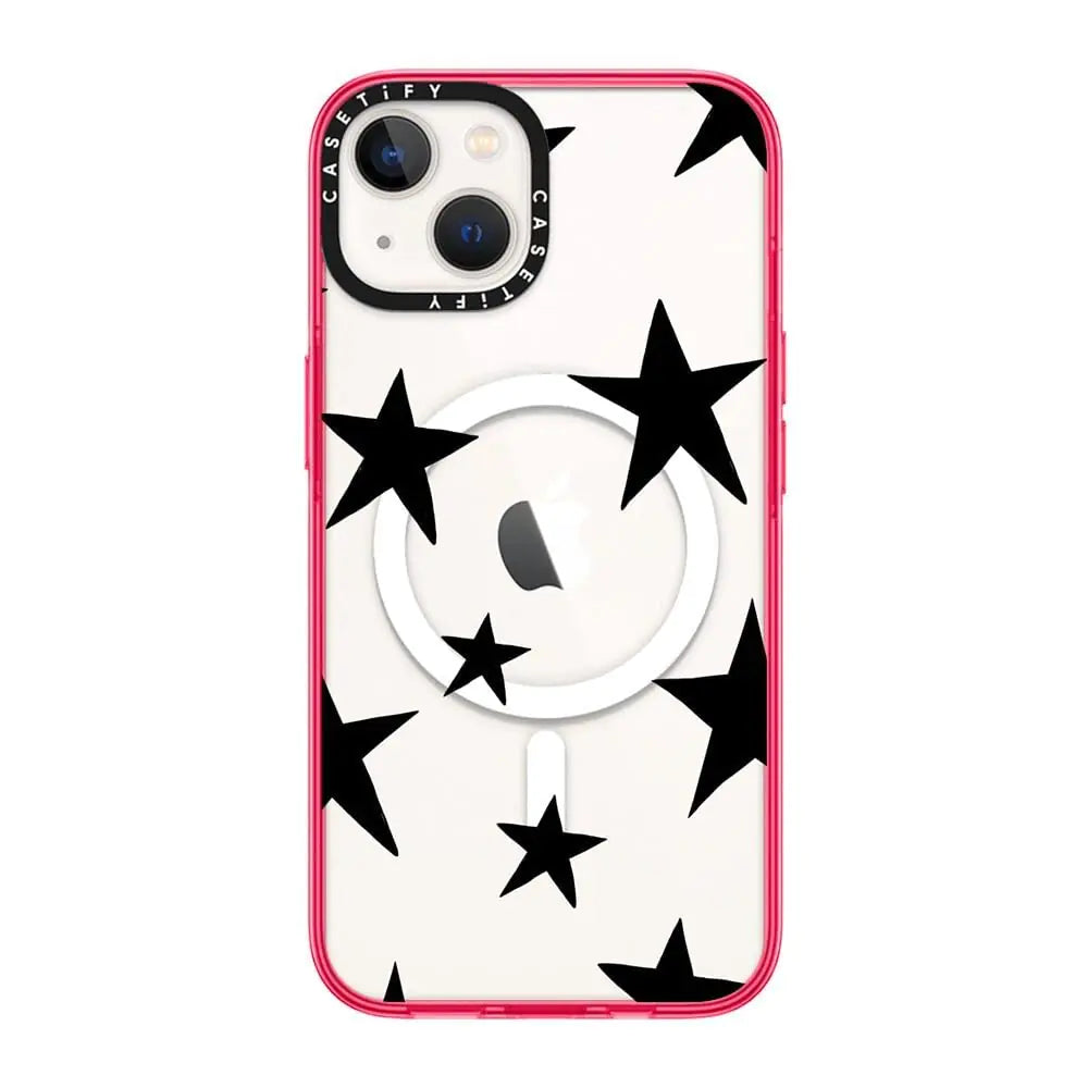 CASETiFY Compact iPhone 14 Case [2X Military Grade Drop Tested / 4ft Drop Protection/Compatible with Magsafe] - Stars Black - Hot Pink