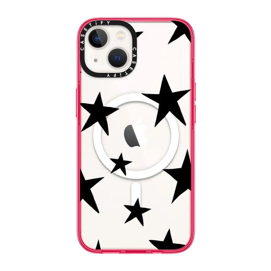 CASETiFY Compact iPhone 14 Case [2X Military Grade Drop Tested / 4ft Drop Protection/Compatible with Magsafe] - Stars Black - Hot Pink